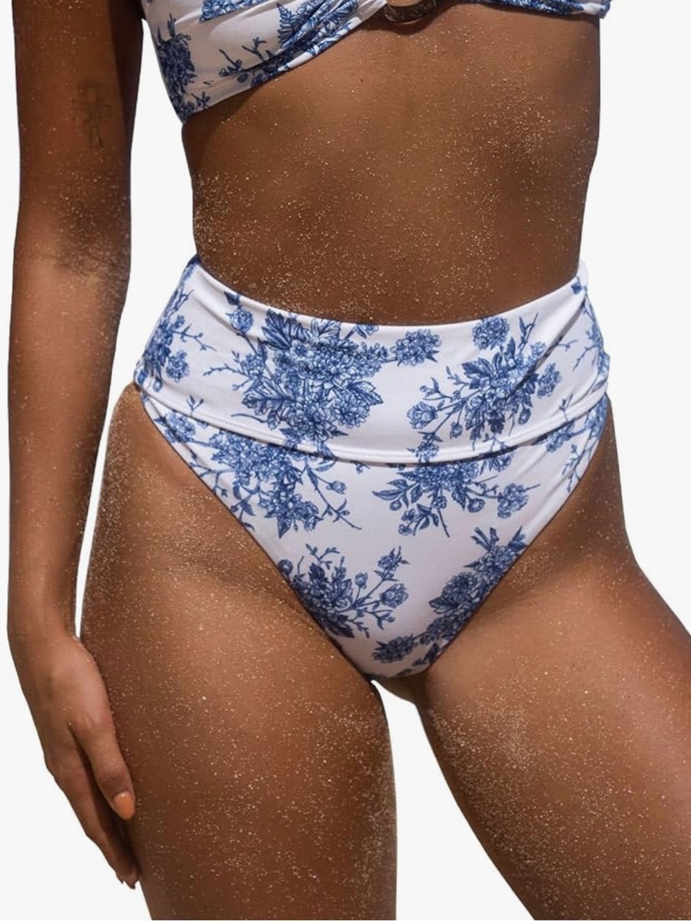 BERLOOK High-Waist Blue & White Floral Bikini Bottom